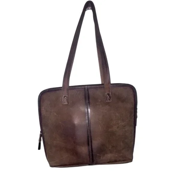 STS Ranchwear Cowhide & Leather Tote Bag With Pockets 18x13 Inches Brown & White - Picture 8 of 10